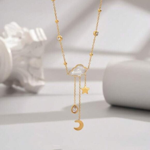 18K Gold Filled Celestial Cloud Star Moon Necklace (15.7" + 2") - Picture 3 of 3